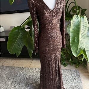 Elegant Brown Sequin Evening Gown